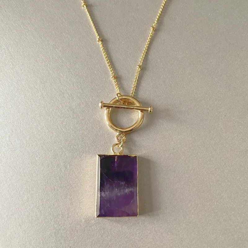 Bali Luxe 18k Gold Amethyst T Bar Necklace sold by Luxe Tones