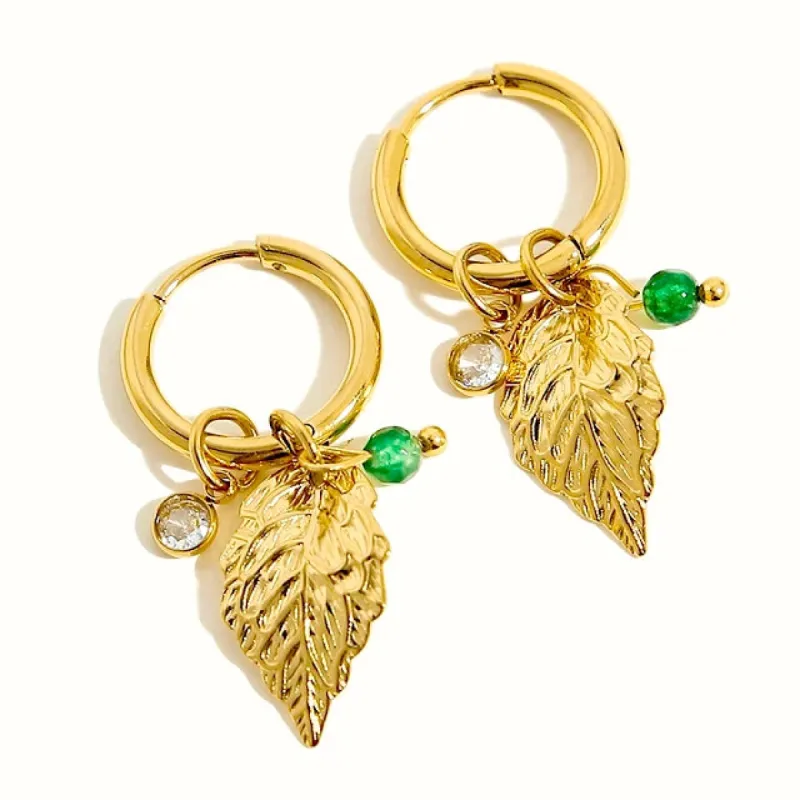 Annika Luxe 18k Gold Plated Leaf Charm Huggie Earrings sold by Luxe Tones
