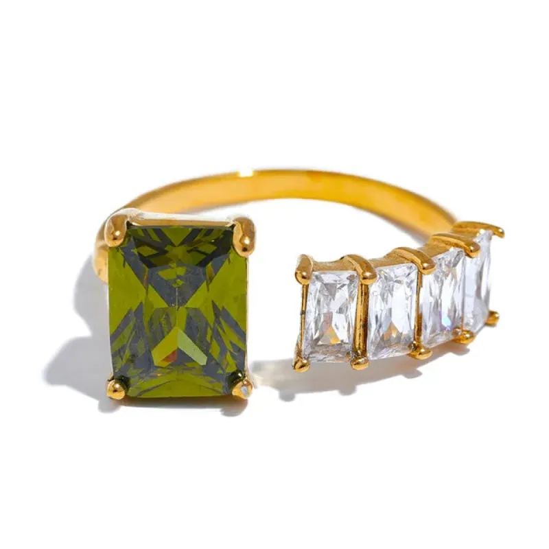 Isabella Luxe 18k Gold Plated Green Jewel Ring sold by Luxe Tones