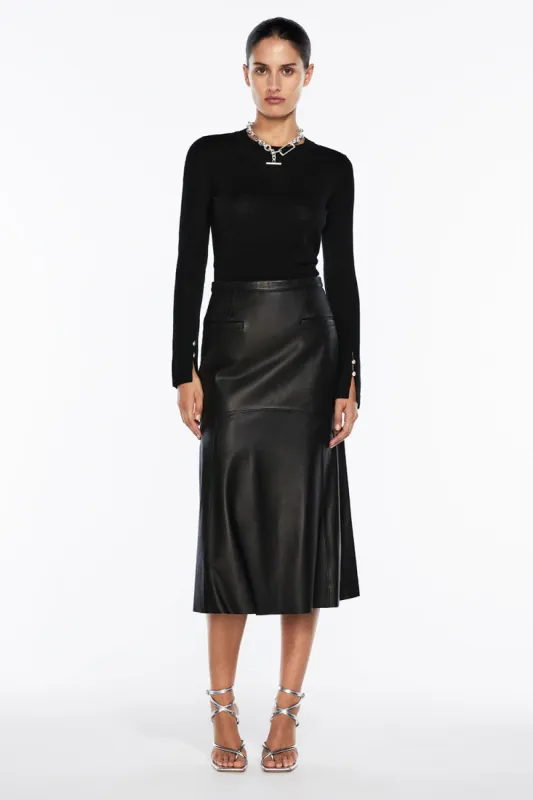 The Fearless Leather Midi Skirt sold by Manning Cartel