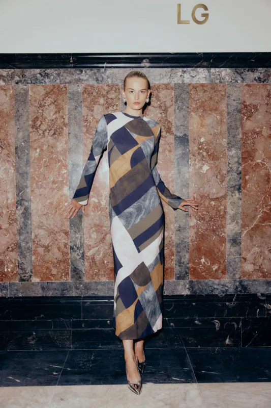 Abstract Collage L/S Dress sold by Manning Cartel