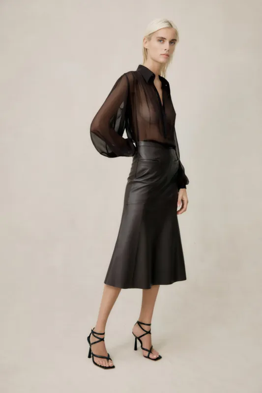 The Fearless Leather Midi Skirt sold by Manning Cartel