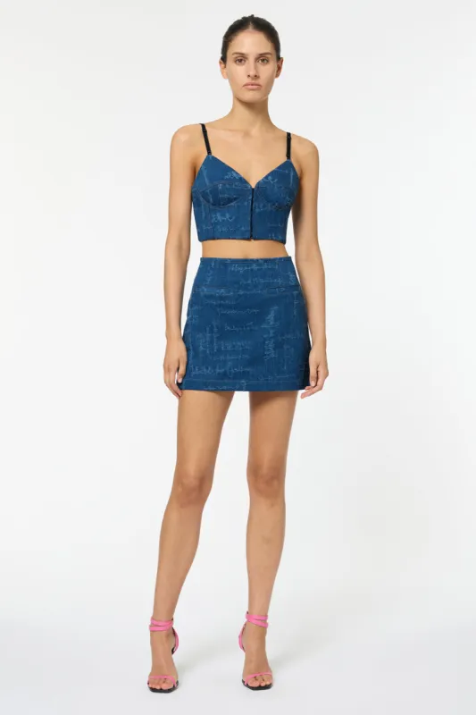 Graffiti Denim Mini Skirt sold by Manning Cartel