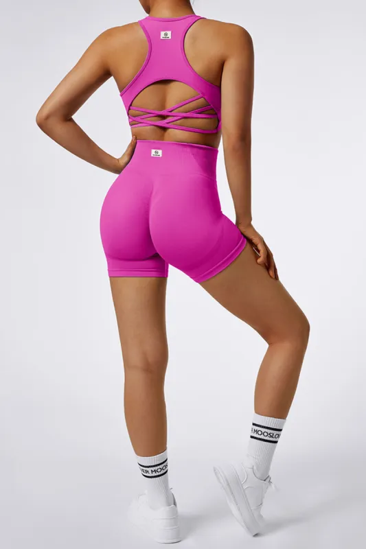 Solid Color Multi Straps 2Pcs Seamless Butt Lift Sport Short Set sold by MOOSLOVER