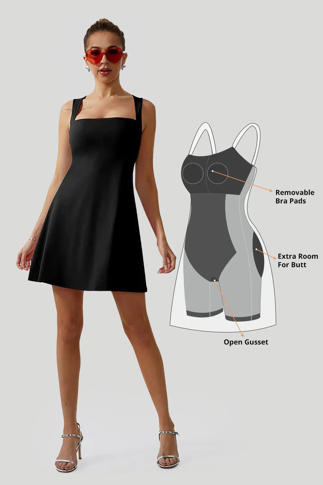 Square Neck Mini Dress With Built-in Shapewear sold by MOOSLOVER