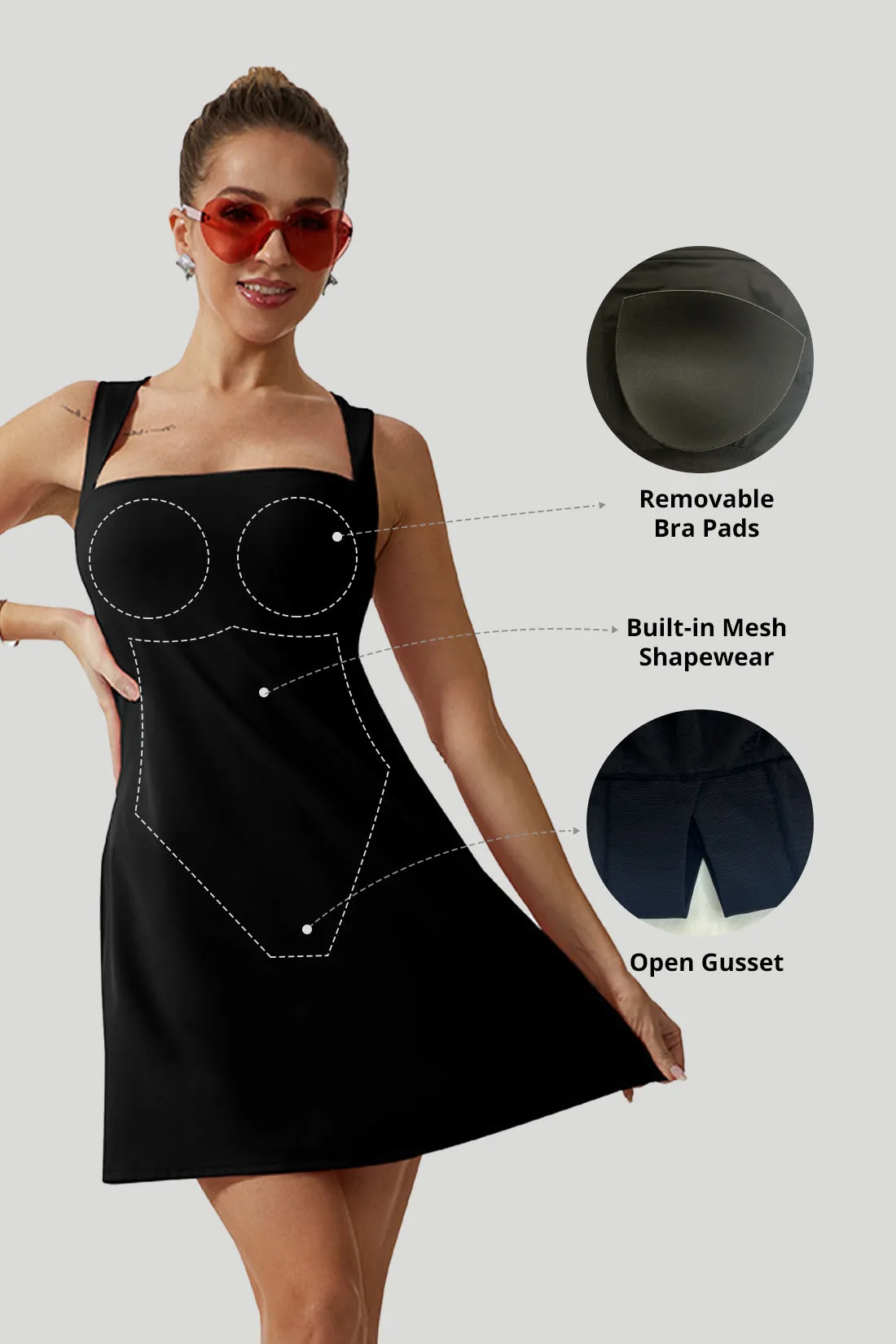 Square Neck Mini Dress With Built-in Shapewear sold by MOOSLOVER product image thumbnail 2