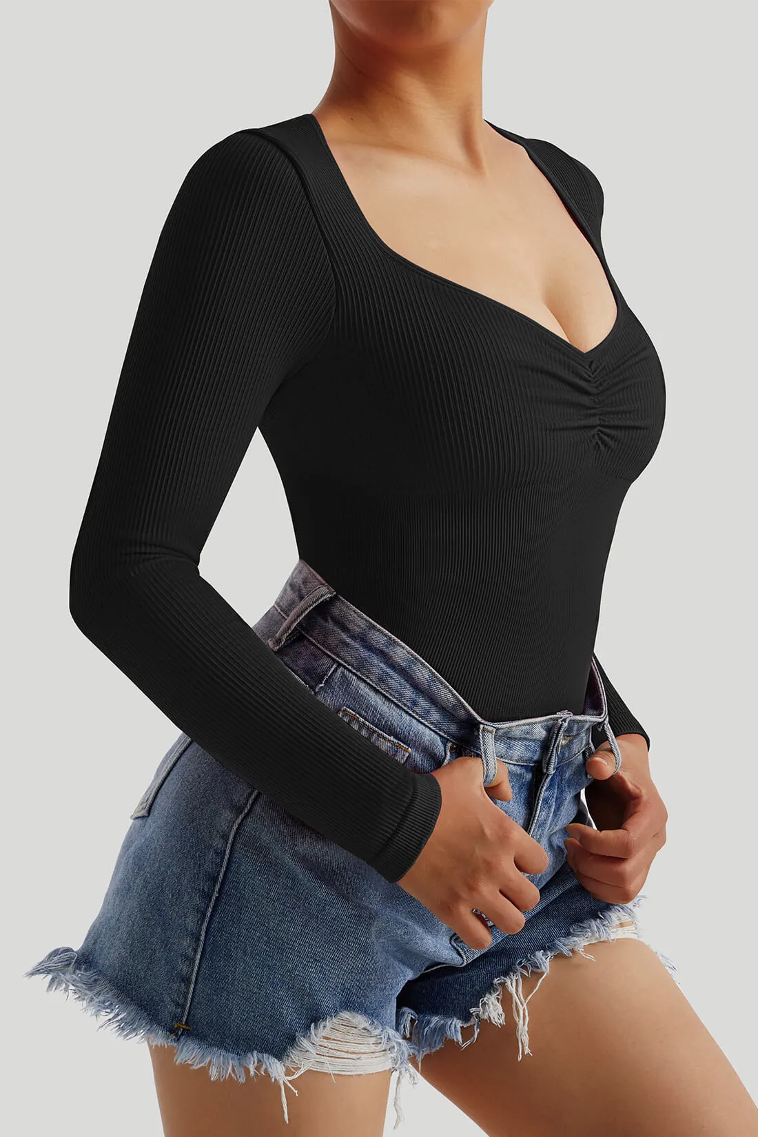 V-neck Long Sleeves Bodysuit sold by MOOSLOVER product image thumbnail 4