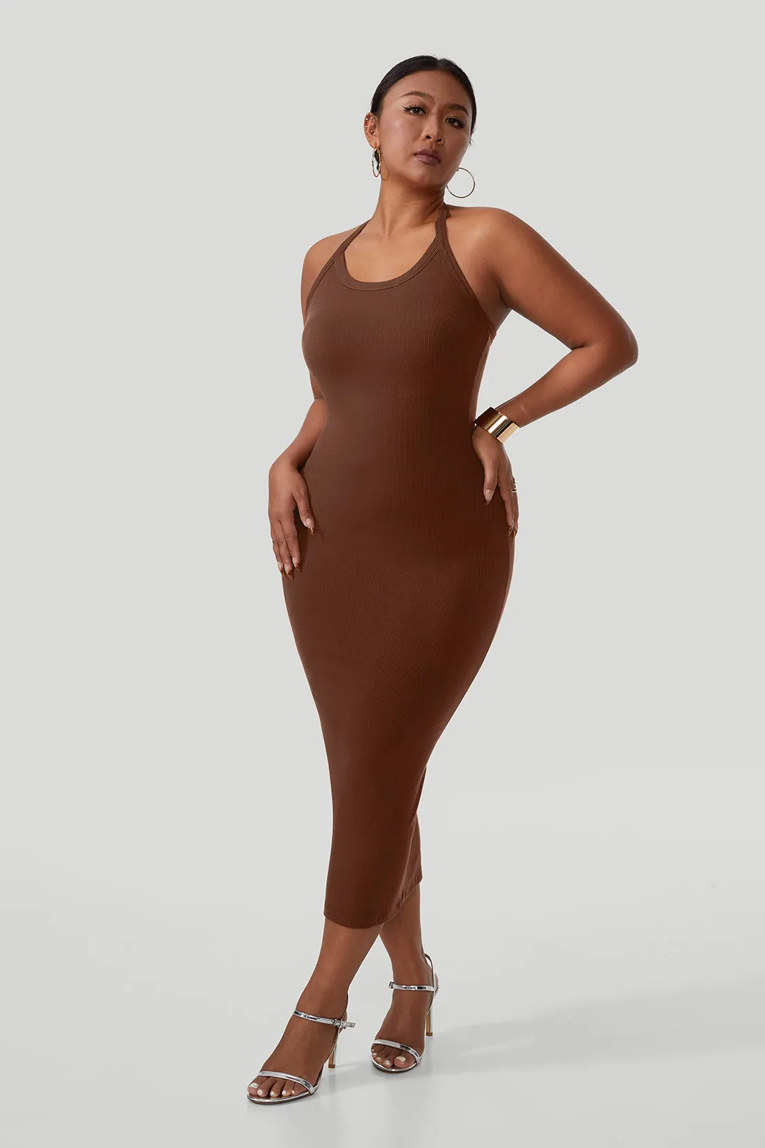 Backless Draped Neck Straps Dress With Built-in Shapewear sold by MOOSLOVER