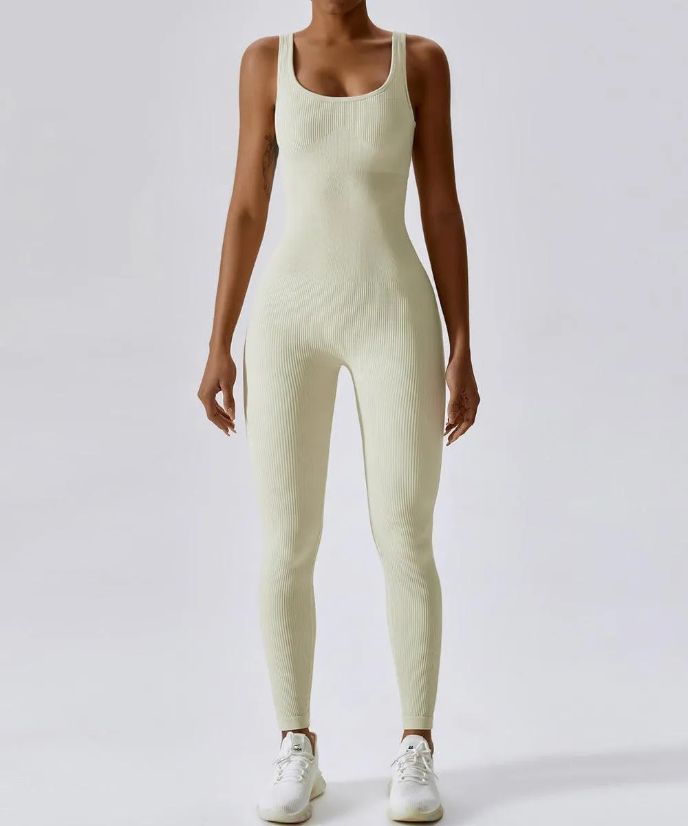 Ribbed Solid Color Tummy Control Sleeveless Seamless Jumpsuit sold by MOOSLOVER product image thumbnail 3