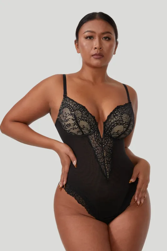 Lace Deep-V Shapewear Bodysuit sold by MOOSLOVER
