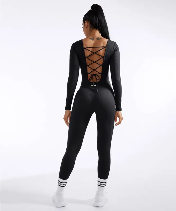 Backless Ribbed Long Sleeve Seamless Jumpsuit sold by MOOSLOVER