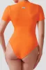 Ribbed Stretch Short Sleeves Zip Front Bodysuit sold by MOOSLOVER