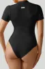 Ribbed Stretch Short Sleeves Zip Front Bodysuit sold by MOOSLOVER