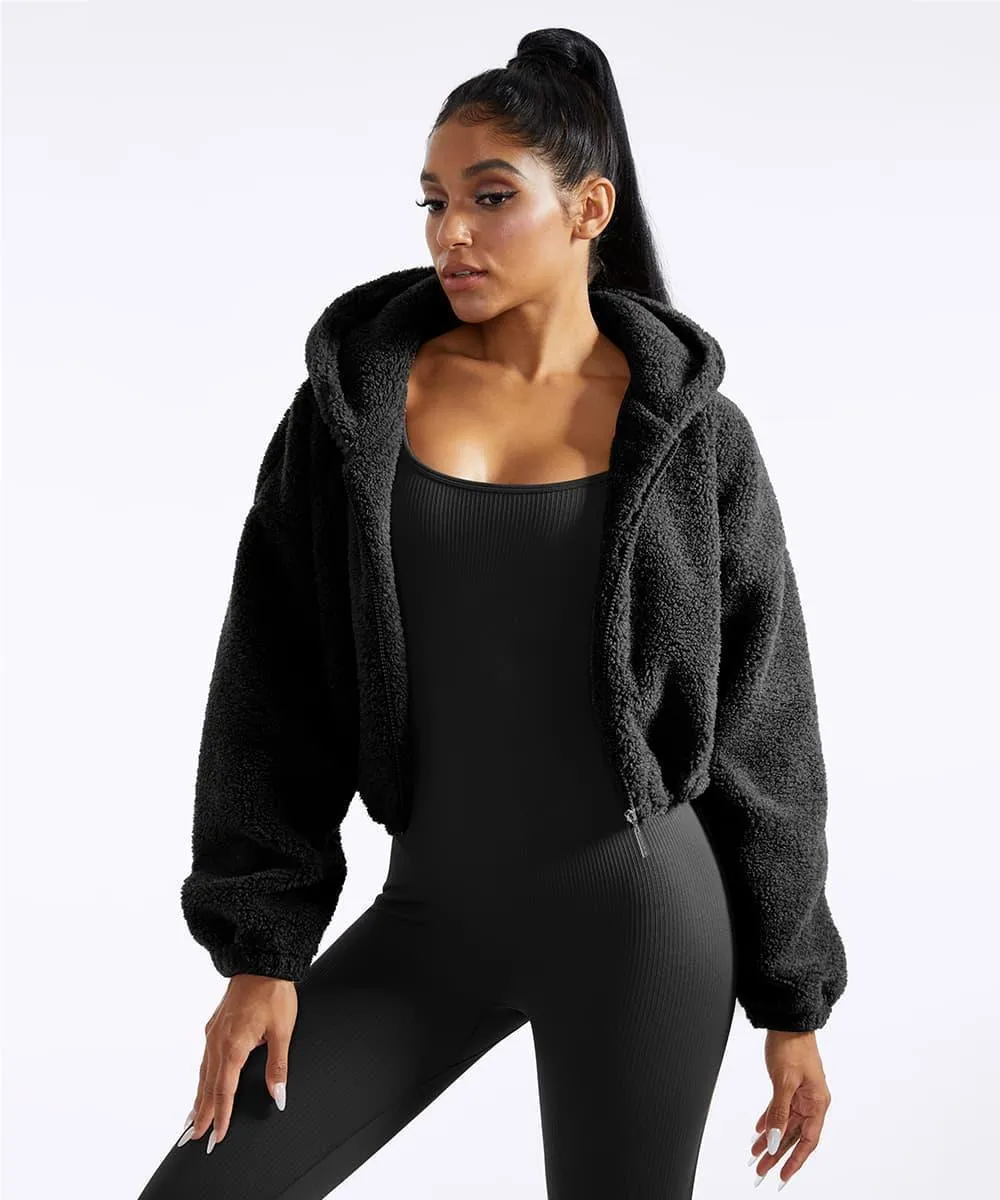 2Pcs Zip Up Teddy Jacket Match Ribbed Long Sleeve Jumpsuit sold by MOOSLOVER product image thumbnail 5