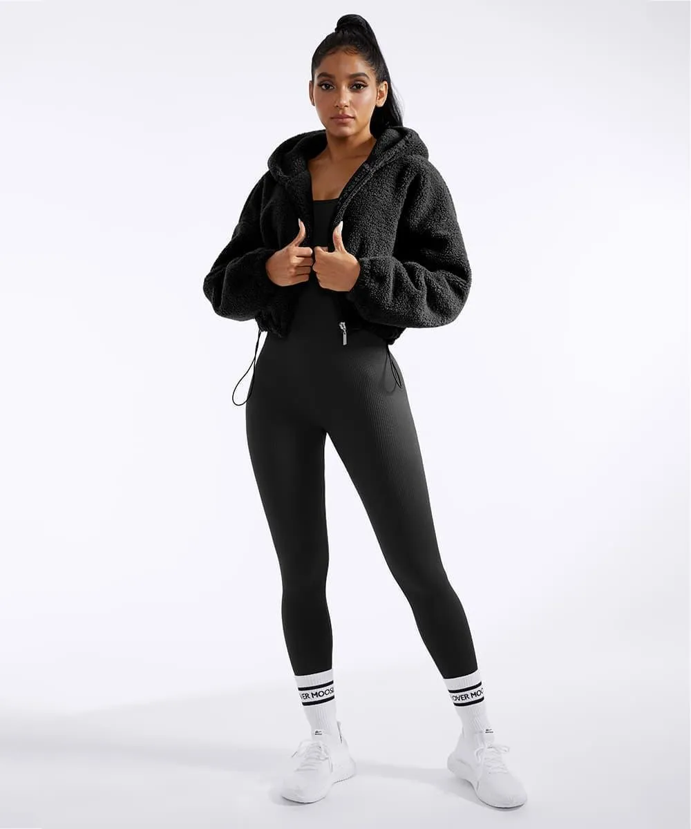 2Pcs Zip Up Teddy Jacket Match Ribbed Long Sleeve Jumpsuit sold by MOOSLOVER product image thumbnail 2