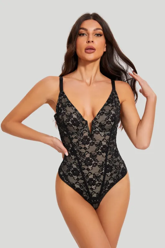 Lace Deep-V Neck Bodysuit sold by MOOSLOVER