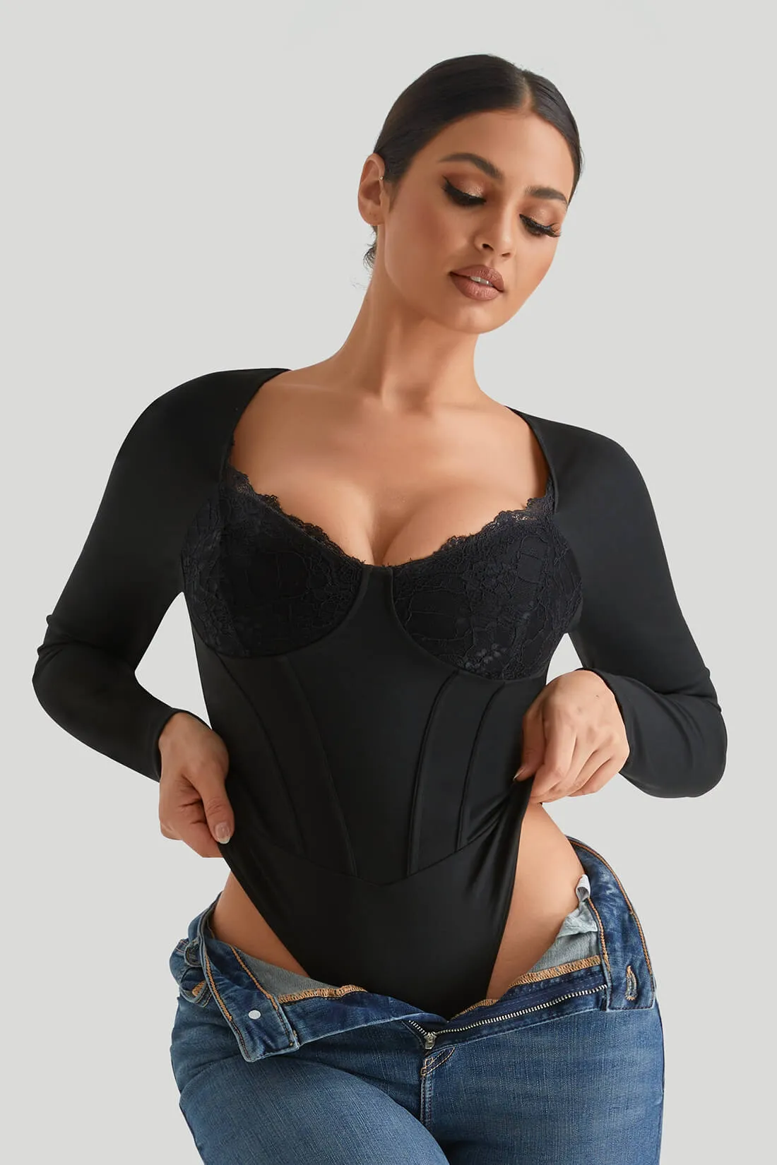 Lace Push Up Bodysuit With Built-in Shapewear sold by MOOSLOVER product image thumbnail 3