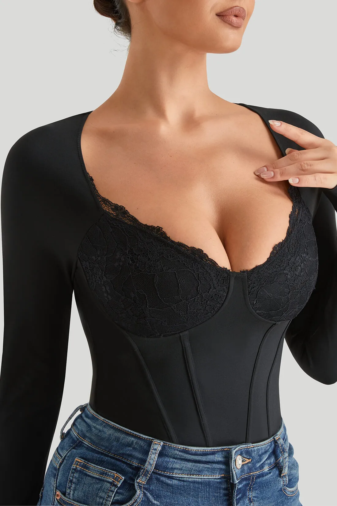 Lace Push Up Bodysuit With Built-in Shapewear sold by MOOSLOVER product image thumbnail 4