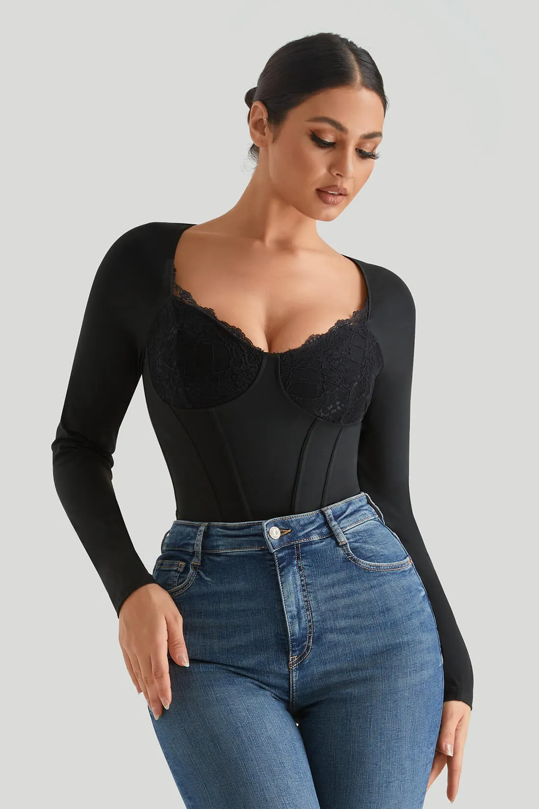 Lace Push Up Bodysuit With Built-in Shapewear sold by MOOSLOVER