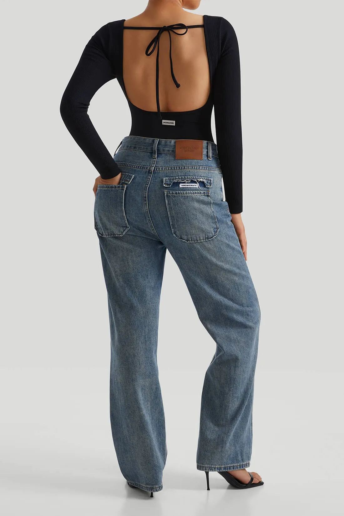 Long Sleeves Openback Tummy Control Strap Bodysuit sold by MOOSLOVER