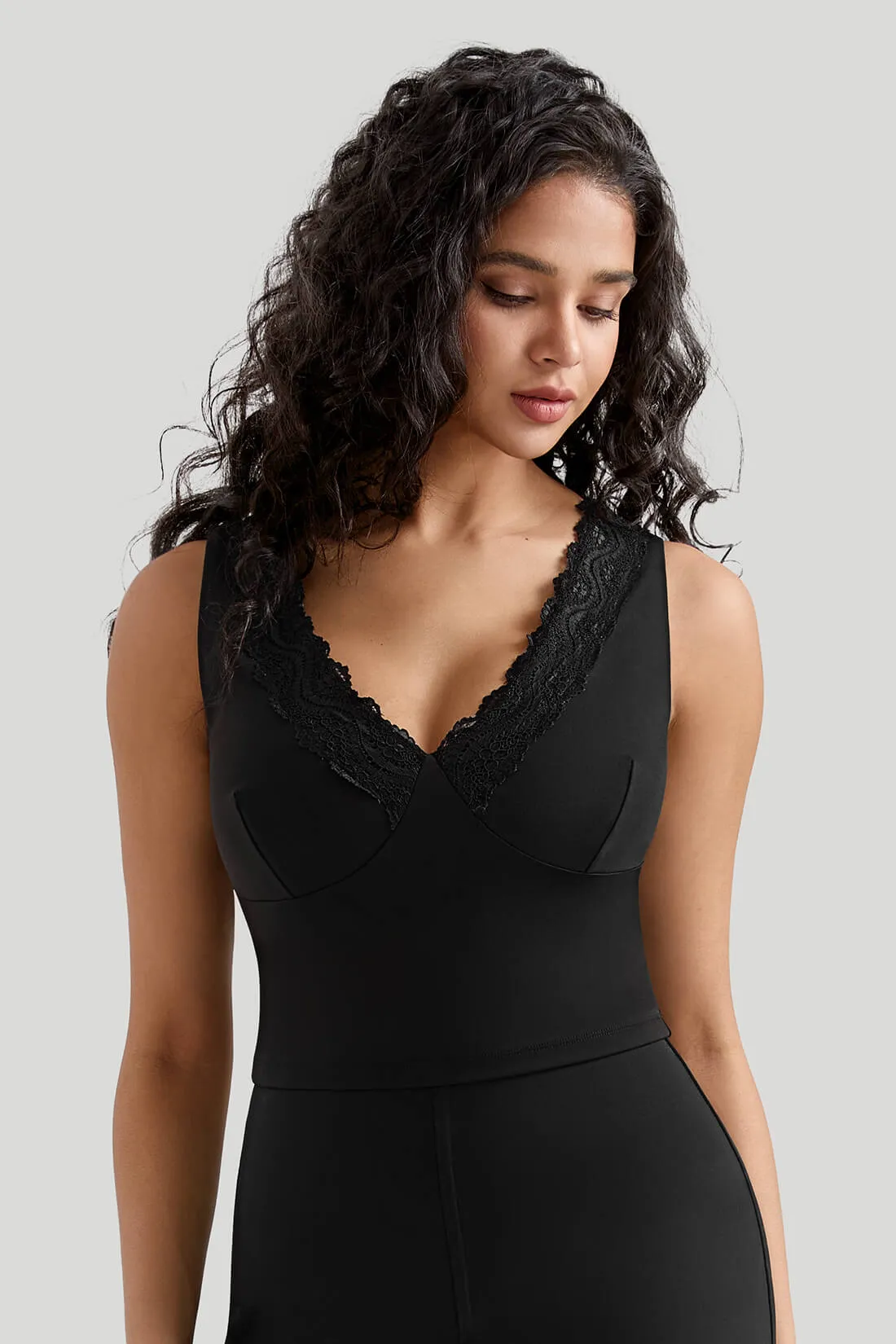 V-neck Lace Trimmed Sleeveless Tops sold by MOOSLOVER product image thumbnail 5