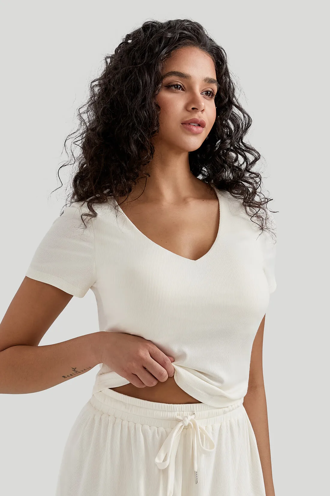 Short Sleeves V-neck Casual Set sold by MOOSLOVER product image thumbnail 3