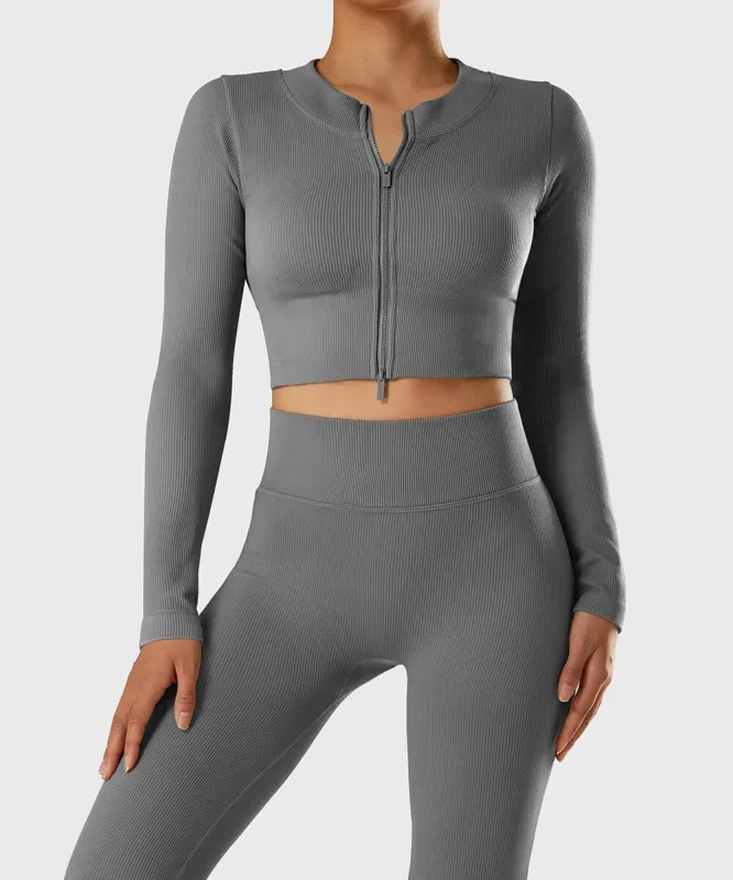 Ribbed Two-Way Zipper Yoga Top sold by MOOSLOVER