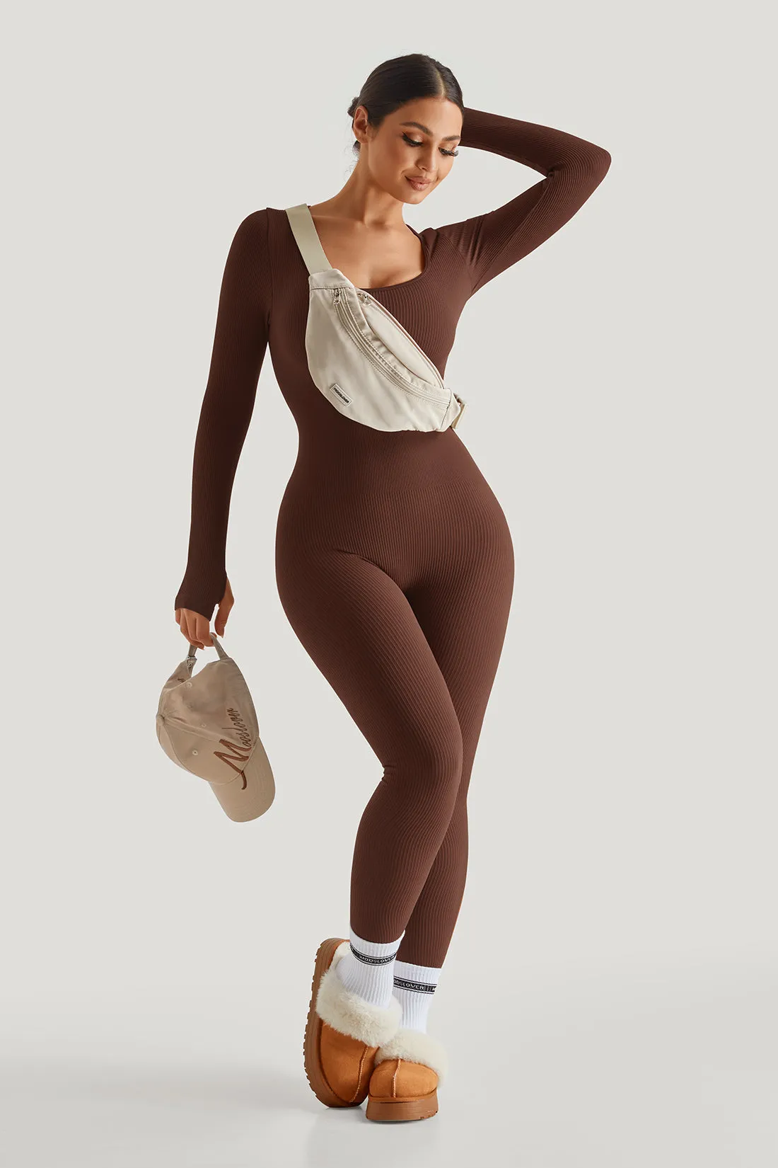 Solid Color Ribbed Long Sleeves Seamless Jumpsuit sold by MOOSLOVER product image thumbnail 2