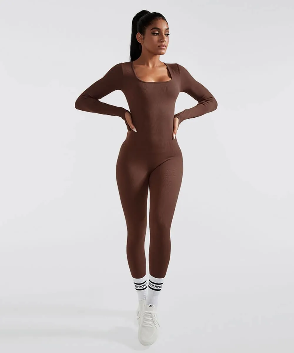 Solid Color Ribbed Long Sleeves Seamless Jumpsuit sold by MOOSLOVER product image thumbnail 3