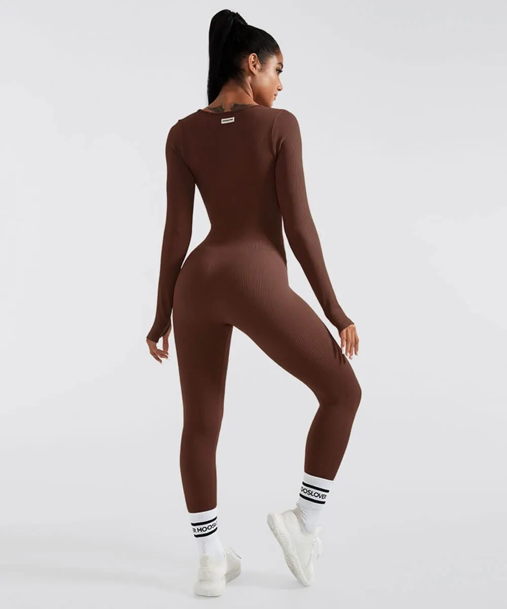 Solid Color Ribbed Long Sleeves Seamless Jumpsuit sold by MOOSLOVER product image thumbnail 5