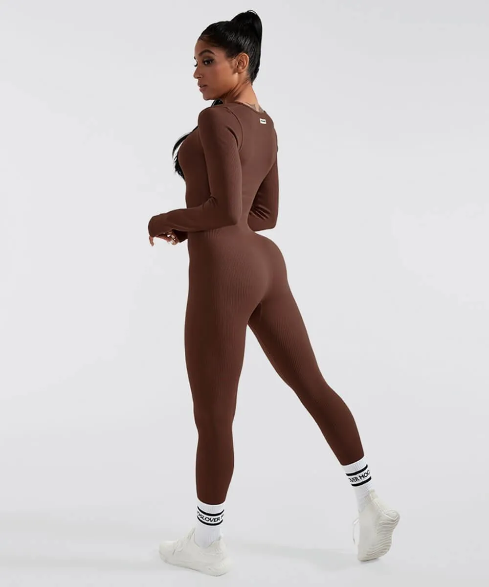 Solid Color Ribbed Long Sleeves Seamless Jumpsuit sold by MOOSLOVER product image thumbnail 4