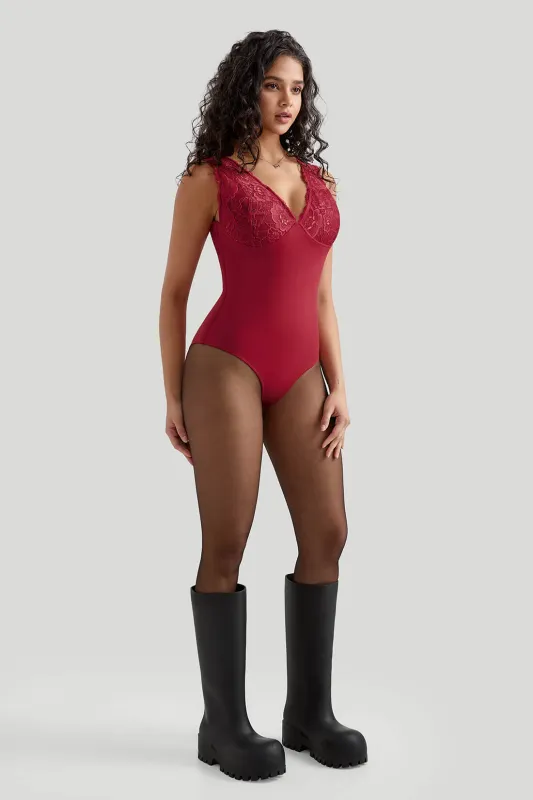 V Neck Lace Bodysuit sold by MOOSLOVER