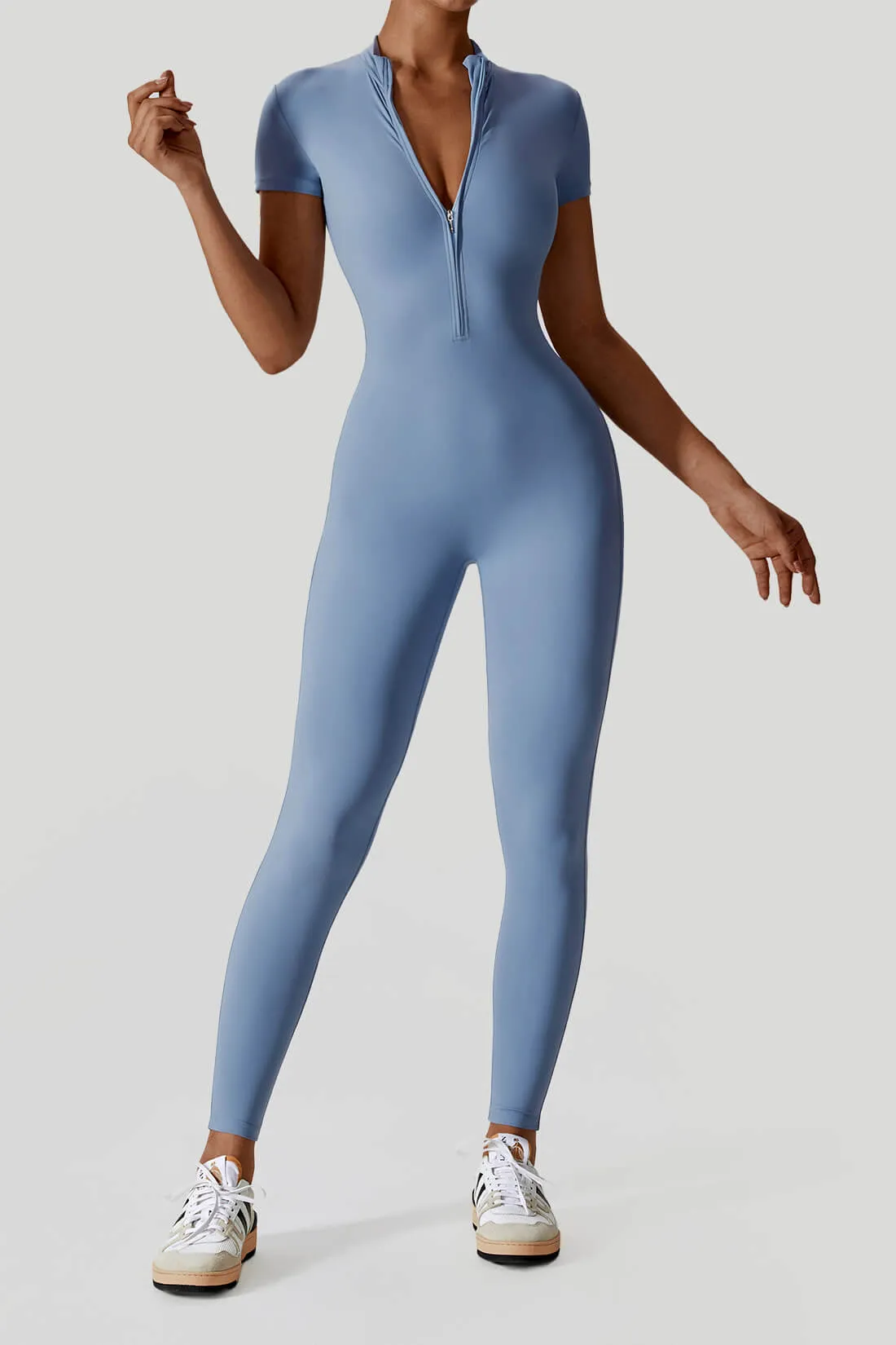 Zip-Up Short Sleeve Yoga Jumpsuit sold by MOOSLOVER