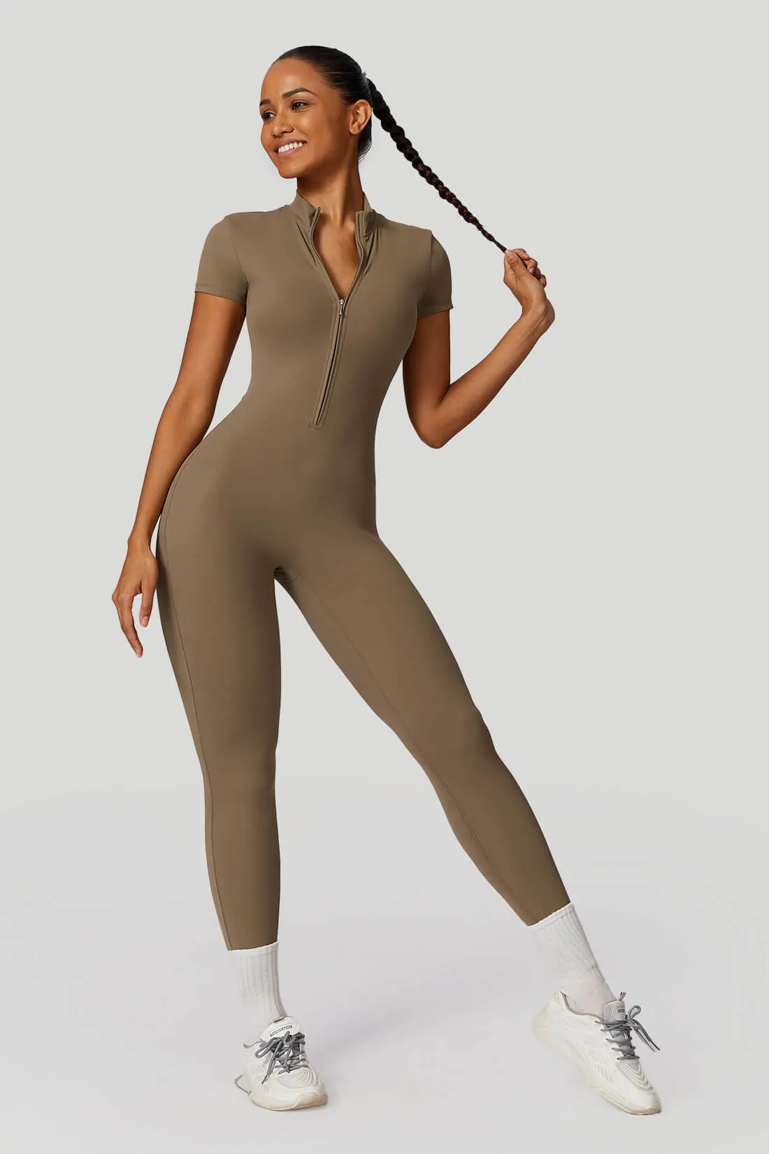 Zip-Up Short Sleeve Yoga Jumpsuit sold by MOOSLOVER product image thumbnail 4