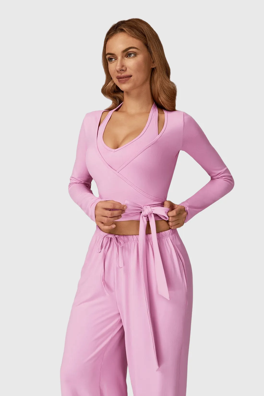 Long Sleeve One-Piece Tie Yoga Top sold by MOOSLOVER