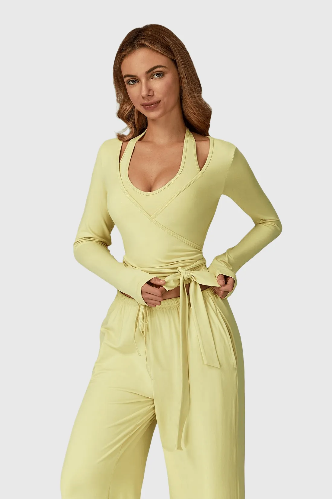 Long Sleeve One-Piece Tie Yoga Top sold by MOOSLOVER product image thumbnail 4