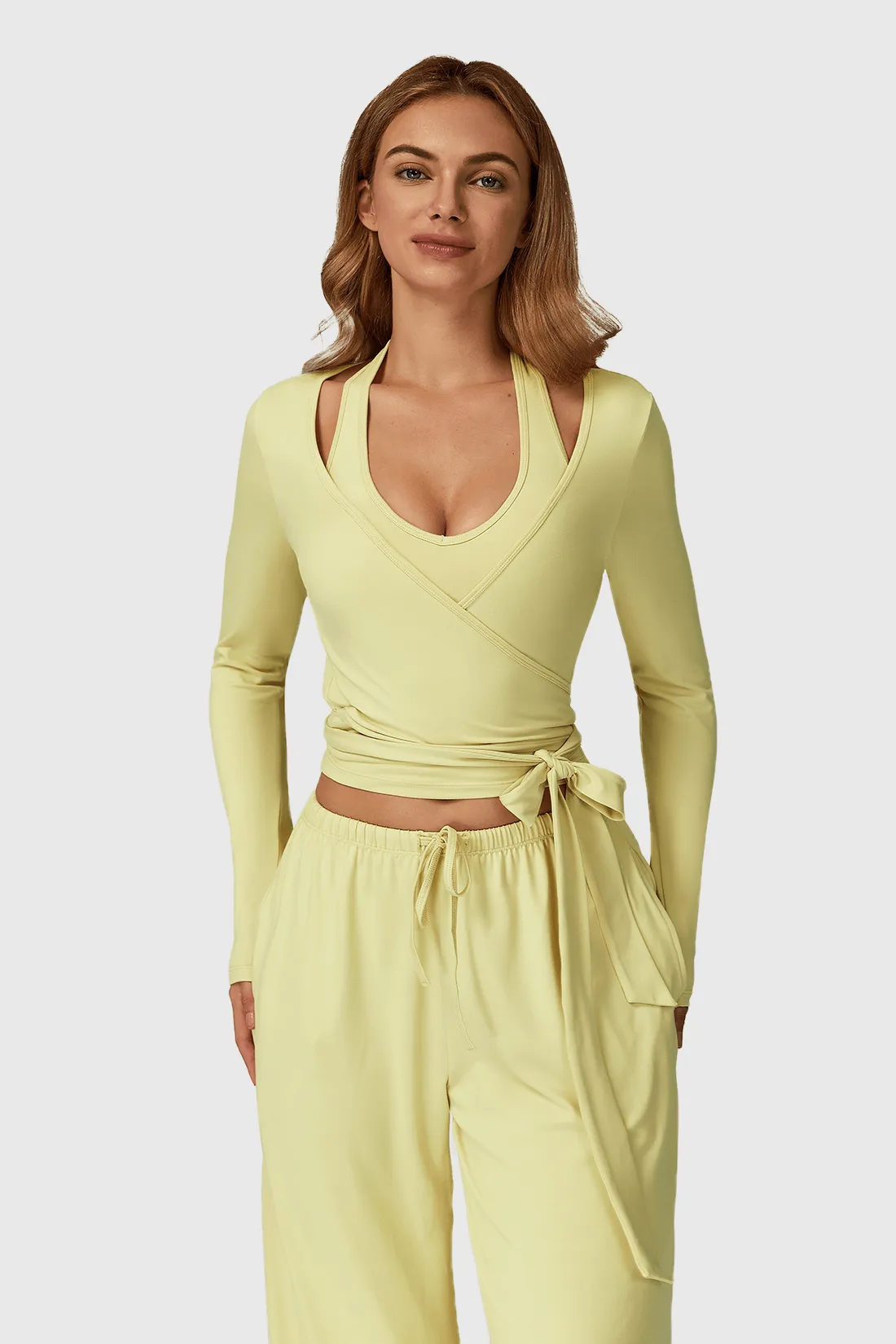 Long Sleeve One-Piece Tie Yoga Top sold by MOOSLOVER product image thumbnail 3