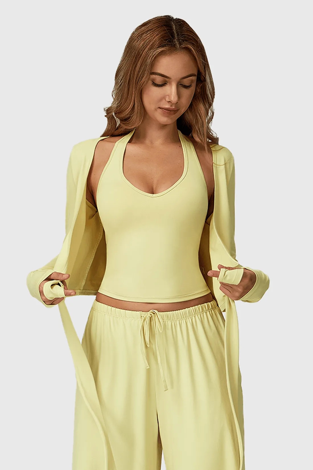 Long Sleeve One-Piece Tie Yoga Top sold by MOOSLOVER product image thumbnail 5
