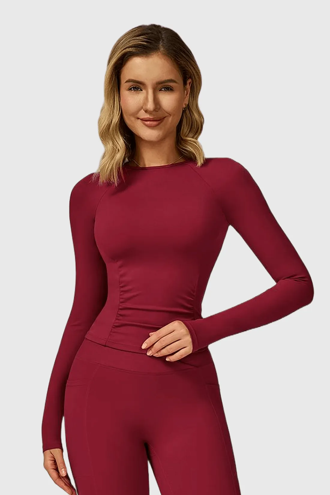 Round Neck Long Sleeve Yoga Top sold by MOOSLOVER product image thumbnail 4