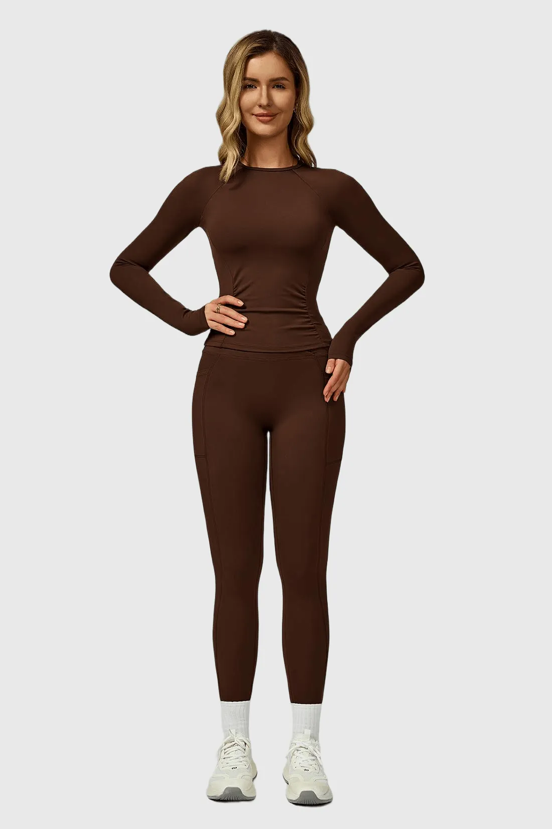 2PCS Round Neck Long Sleeve Top Match High Waist Leggings sold by MOOSLOVER product image thumbnail 2