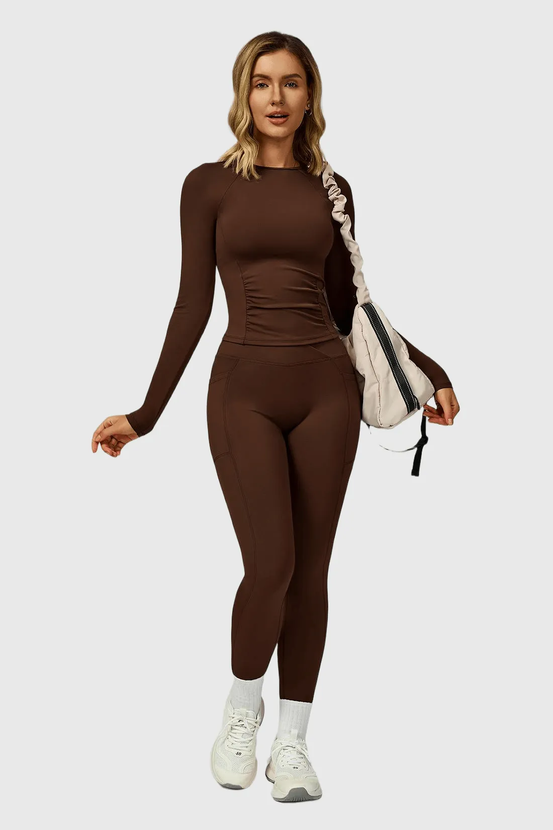 2PCS Round Neck Long Sleeve Top Match High Waist Leggings sold by MOOSLOVER product image thumbnail 3