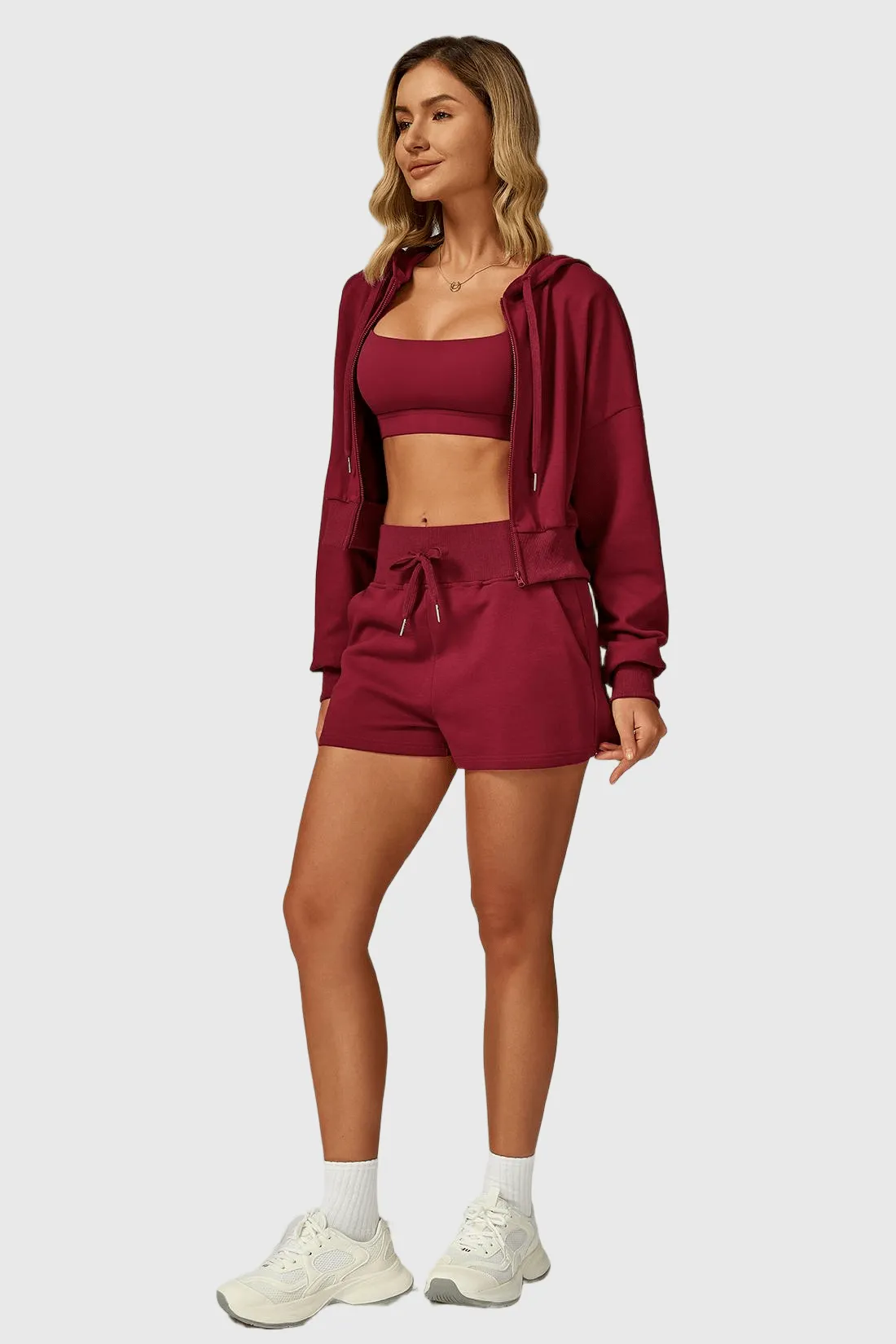 2PCS Zip UP Tracksuit Match Sweat Shorts sold by MOOSLOVER product image thumbnail 2