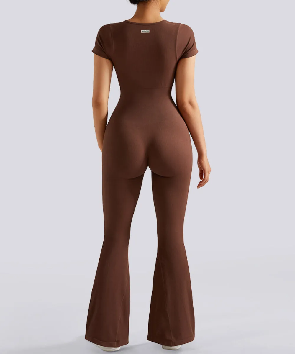 Short Sleeves Tummy Control Flared Jumpsuit sold by MOOSLOVER product image thumbnail 5