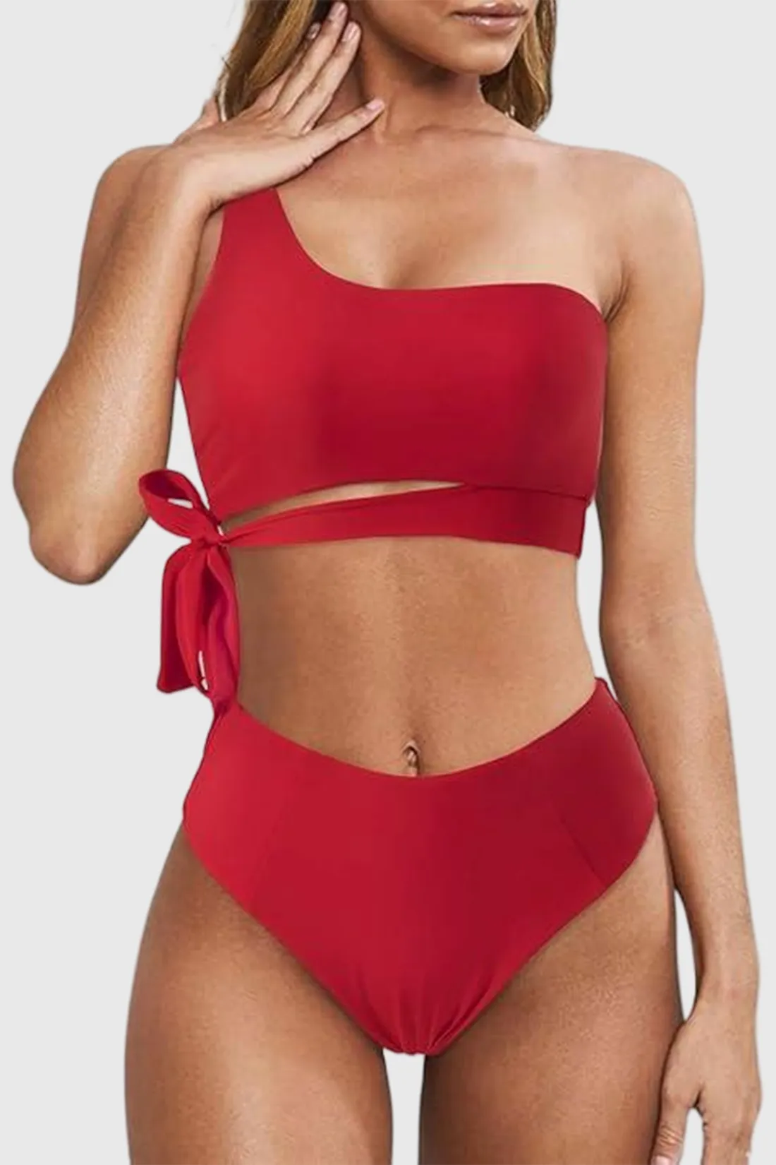 2PCs One Shoulder Tie Waist Bikini Set sold by MOOSLOVER product image thumbnail 5