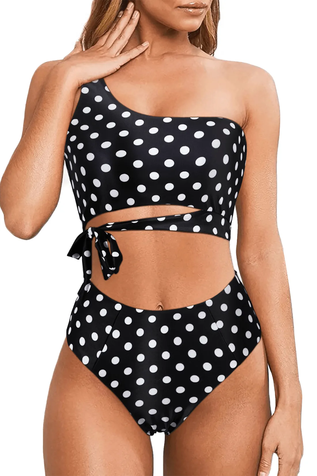 2PCs One Shoulder Tie Waist Bikini Set sold by MOOSLOVER product image thumbnail 3