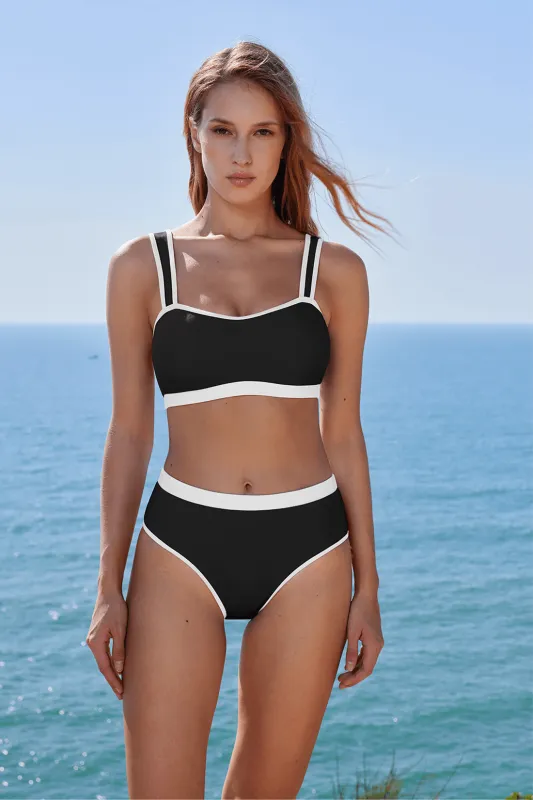 2PCs Color Block Bandeau Cheeky Bikini Sets sold by MOOSLOVER