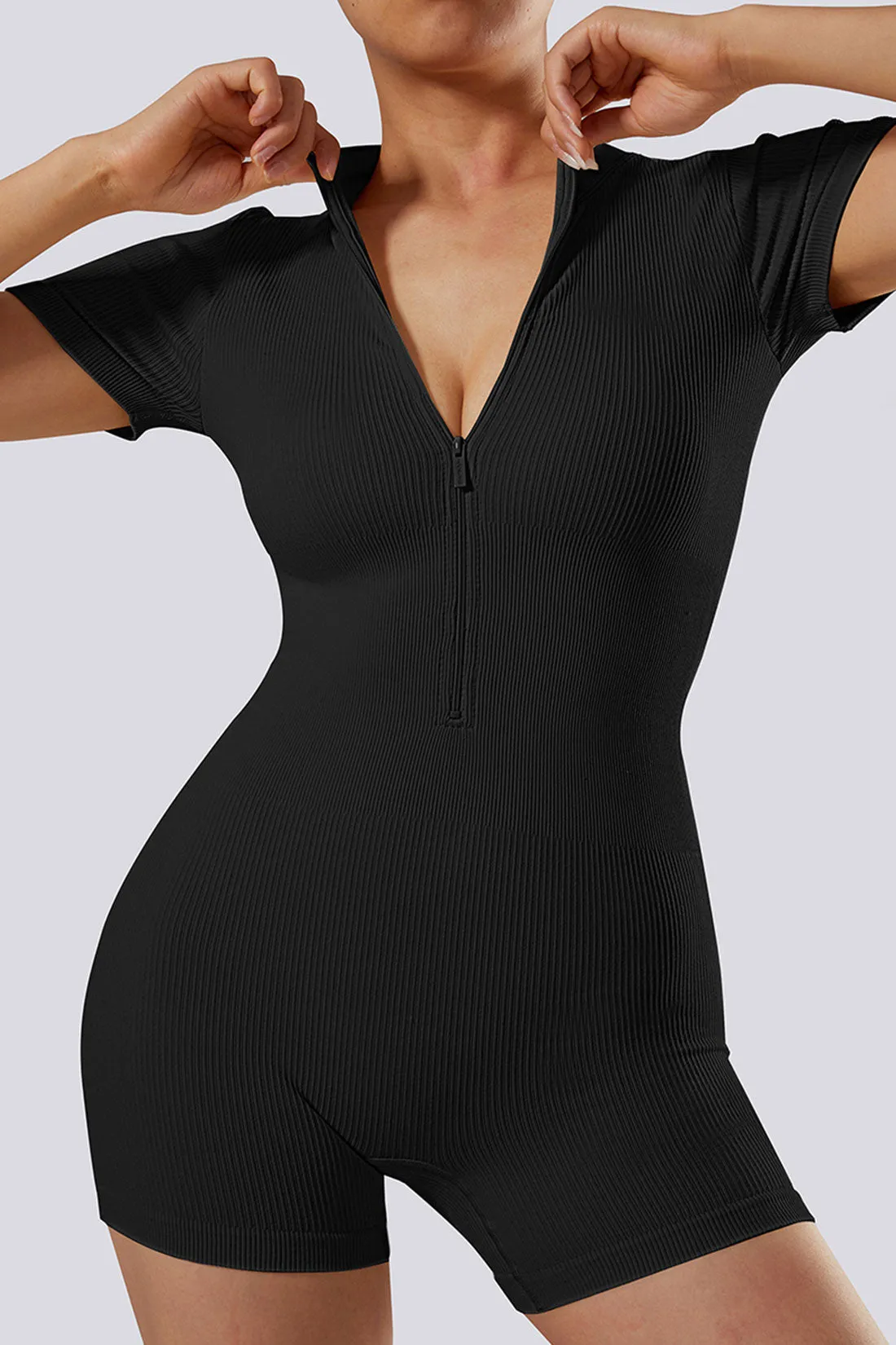 Thread Zipper Short Sleeve Romper sold by MOOSLOVER