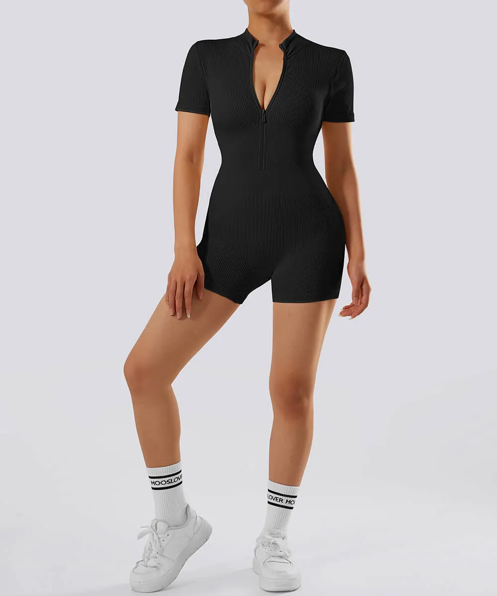 Thread Zipper Short Sleeve Romper sold by MOOSLOVER product image thumbnail 2