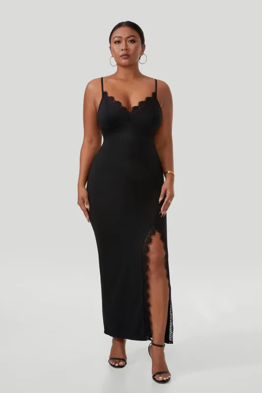 Lace Slip Split Maxi Dress With Built-in Shapewear sold by MOOSLOVER