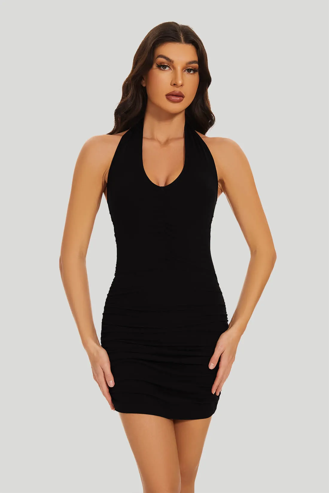 Neck Ruched Mini Dress With Built-in Shapewear sold by MOOSLOVER product image thumbnail 3